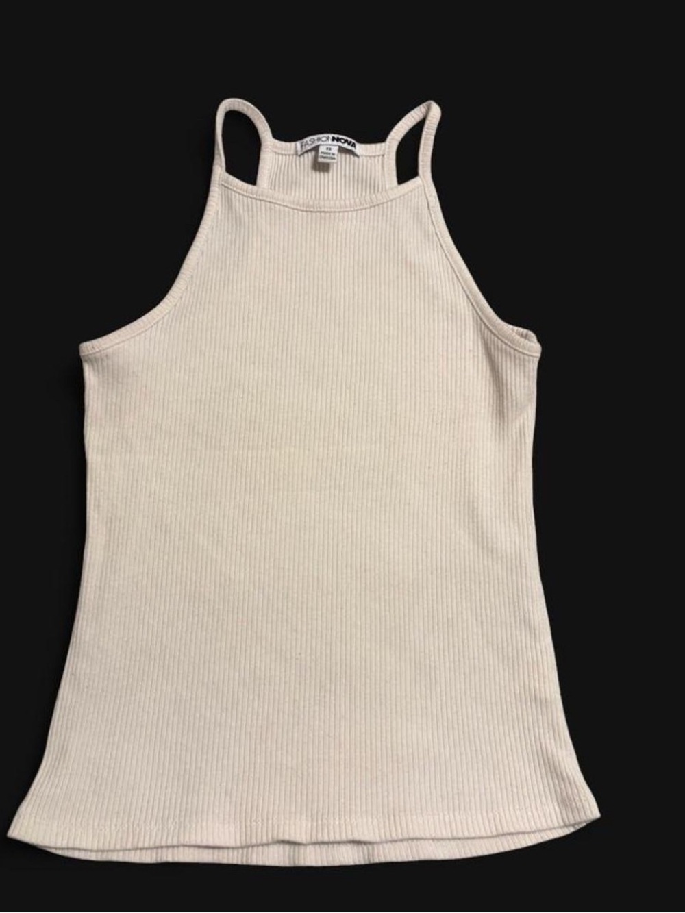 Fashion Nova White Ribbed Halter Tank Size XS